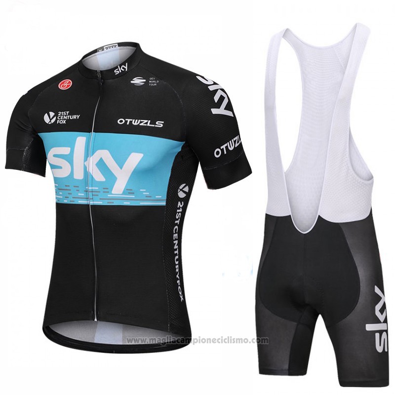 2018 Abbigliamento Ciclismo Sky Nero e Blu Manica Corta e Salopette